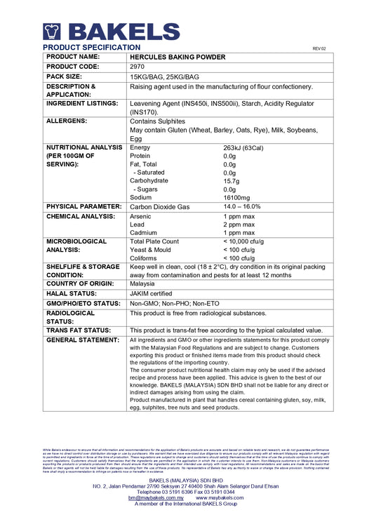 Hercules Baking Powder - 15 Kg