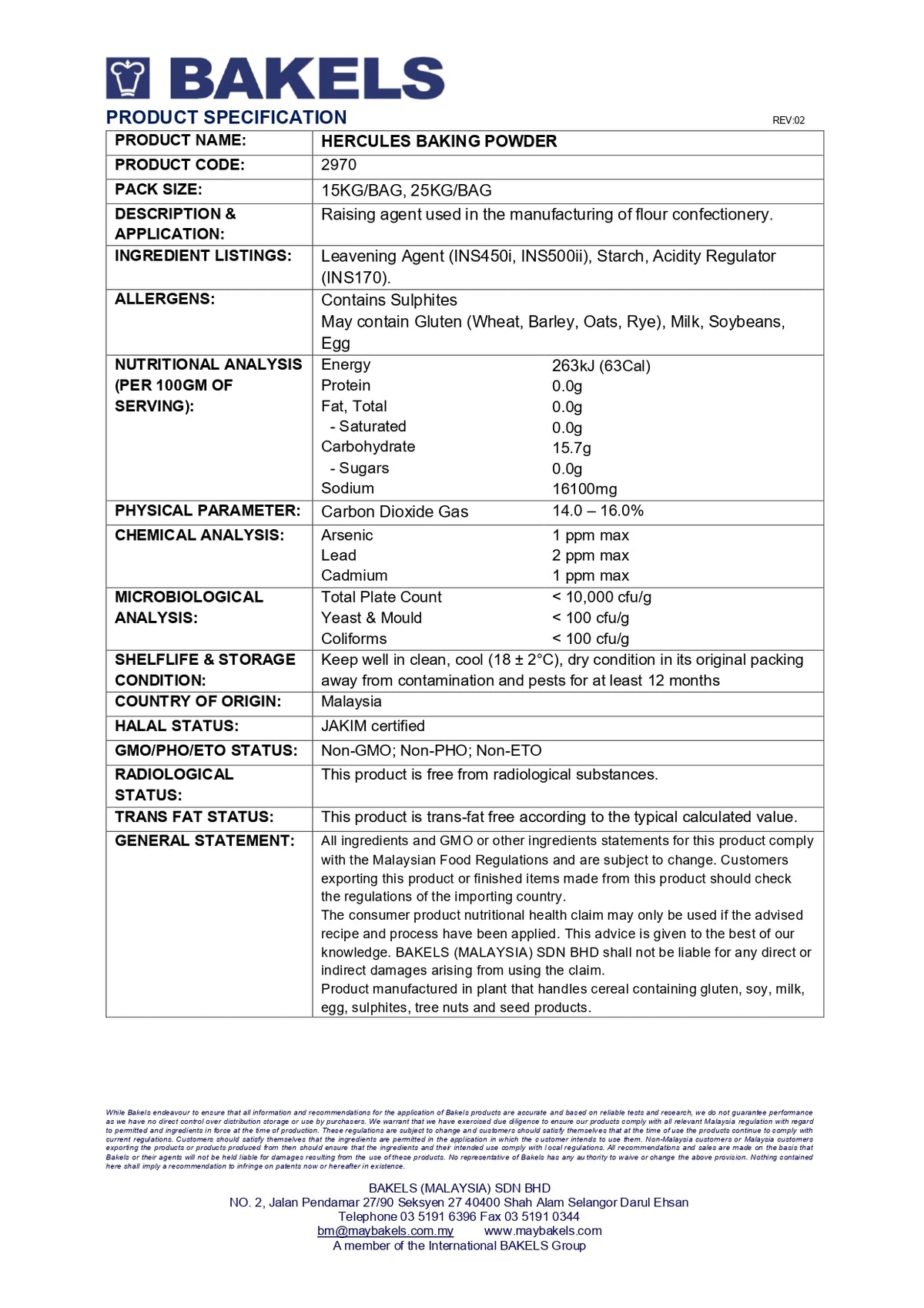 Hercules Baking Powder - 5Kg